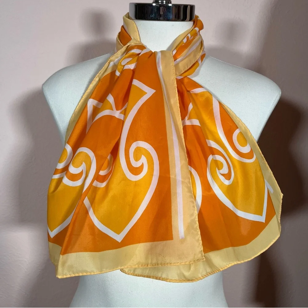 Vintage 60 70 Mod Retro Art Deco Orange Yellow Long Skinny Scarf - Picture 4 of 16